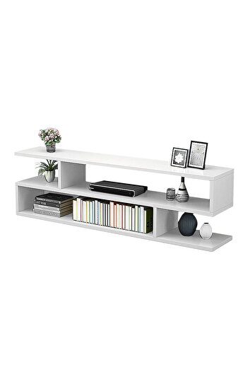 EqiEch S-Shaped Stylish Grey TV Stand with Open Shelves, 120x30x40 cm Entertainment Center