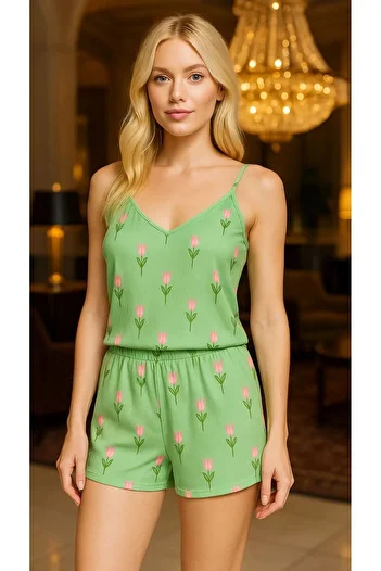WİYONA Women's patterned shorts pajama set