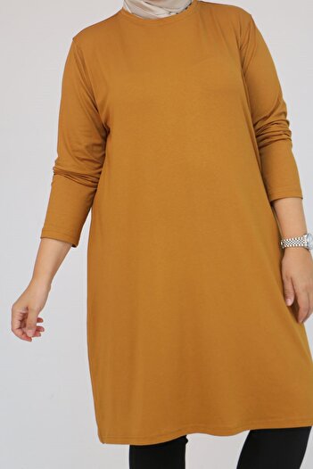 Eslina 38501 Plus Size Basic Combed Cotton Tunic - Tan