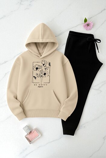uyguntarz Σετ φούτερ Unisex Be Happy με στάμπα oversize