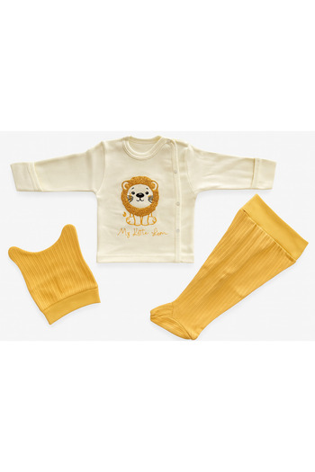 mini mia “%100 Cotton My Little Lion 3-Piece Baby Set – Long Sleeve Top, Booties Bottom and Hat