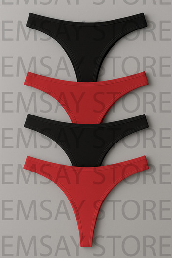 ŞAHANE İÇ GİYİM Emsay Store Original 4'Lü 2 Black 2 Red Women's Brazilian Panties String Set – Thong
