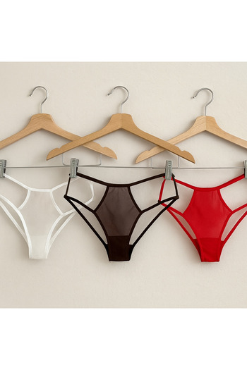 ŞAHANE İÇ GİYİM Original 3-Piece Fancy Red White Black Transparent String Panties Thong Set (Large Size)