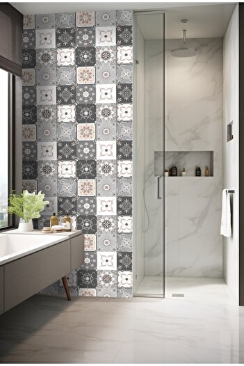 DECOMALL K-39 Kendinden Yapışkanlı FOLYO KARO Suya Dayanıklı Mutfak Banyo Zemin Kaplama 30x30 Cm(4 ADET)