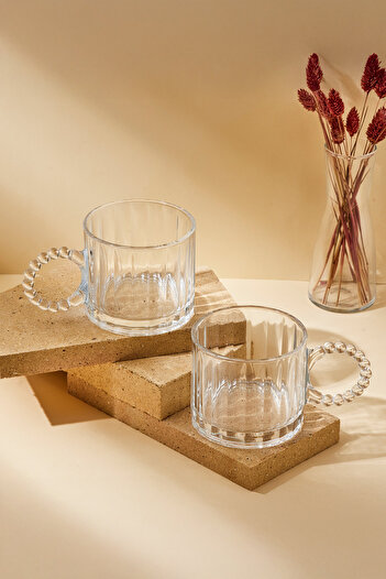 Perotti Std Ringo Dream Line 2-Piece 325 ml Glass Mug Beaded Handle Mug Set