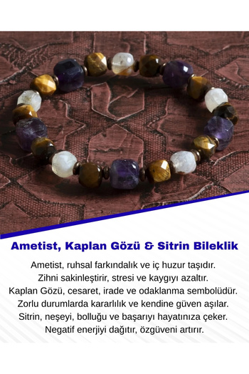 Saff Doğal Taş Certified Natural Stone Amethyst, Tiger Eye & Citrine Bracelet – Saff Natural Stone