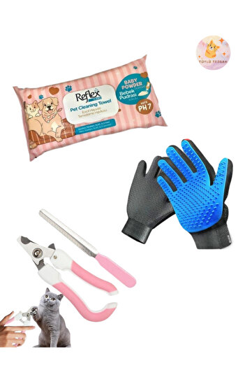 Tüylü Tezgah Cat Dog Pet Grooming Kit Cleaning Wipes Nail Clippers Hair Collection Glove Dog
