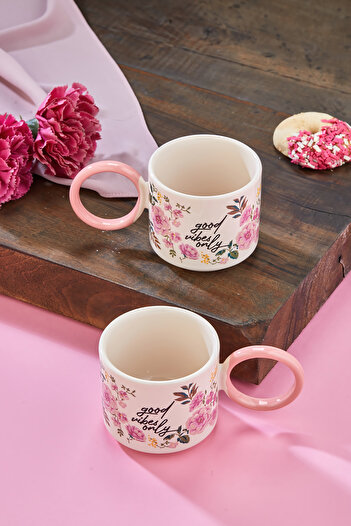 EMBazaar Pink Dreams 2-Pack Tea, Coffee Mug Flower Pattern Mug, Gift Mug, Mug with Ring Handle