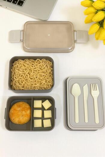 SANALTİCARETİM Rectangular Two-Layer Gray Color 900 ml Lunch Box Lunch Box Lunch Box Set Storage Container