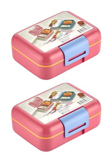 Vagonlife Pink Lunch Box - Double Layer, Two Compartments Food Storage Set