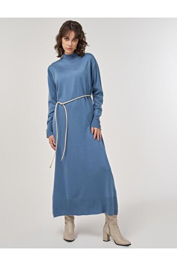 Kayra Crown Blue Half Turtleneck Knitwear Dress
