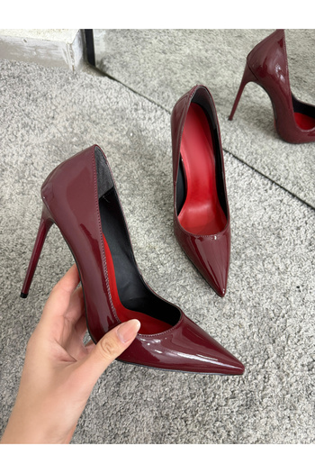 MYVOLANTE Women's Burgundy Patent Leather Sole Red Stiletto Model Classic Heeled Shoes