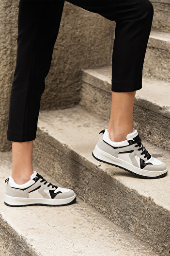 Marjin Kadın Sneaker Yüksek Taban Spor Ayakkabı Aryan Gri Süet