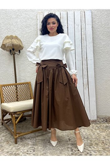 KÜÇÜĞÜM BUTİK Brown Bow Poplin Skirt