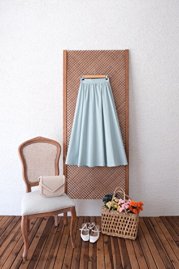 KÜÇÜĞÜM BUTİK Turquoise Color Flared Gathered Poplin Skirt