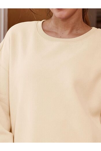 COMBİNE MİCHAİL Γυναικείο φούτερ σε μπεζ χρώμα Oversize Soft Crew Neck Thick Raised