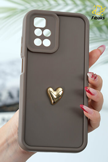 Fibaks Case for Xiaomi Redmi 10 2022 3D Heart Design Brown Pattern Soft Camera Protect Cover