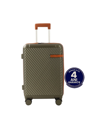 Quasar & Co. Medium expandable trolley 64x41x26.5-31cm, checked luggage, suitcase with lock, 4-wheel trolley, ABS, khaki