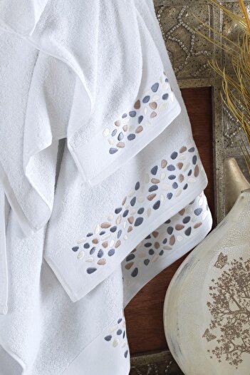 Ellia Soft 100% Cotton Mosaic 3 Piece Towel Set - Utatıcı Bath Set - Luxury Bathroom