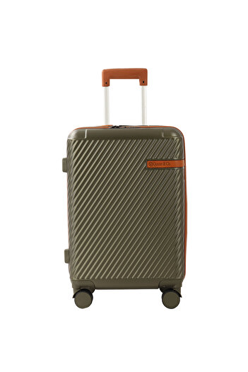 Quasar & Co. Medium expandable trolley 64x41x26.5-31cm, checked luggage, suitcase with lock, 4-wheel trolley, ABS, khaki
