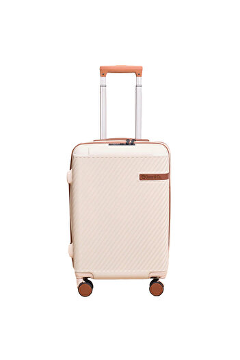 Quasar & Co. Cabin trolley 56x38x23cm, hand luggage, trolley with lock, 4 double wheels, ABS suitcase, beige