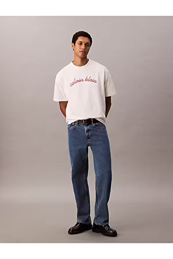 Calvin Klein Erkek Marka Logolu Organik Pamuklu Günlük Kullanıma Uygun Krem T-Shirt LV04RC225G YAS