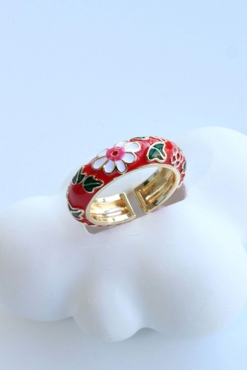 Leo'Stone Premium Series Multi Color Flower Pattern Enamel Adjustable Women's Steel Ring