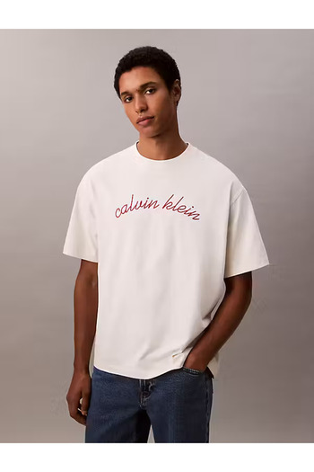 Calvin Klein Erkek Marka Logolu Organik Pamuklu Günlük Kullanıma Uygun Krem T-Shirt LV04RC225G YAS