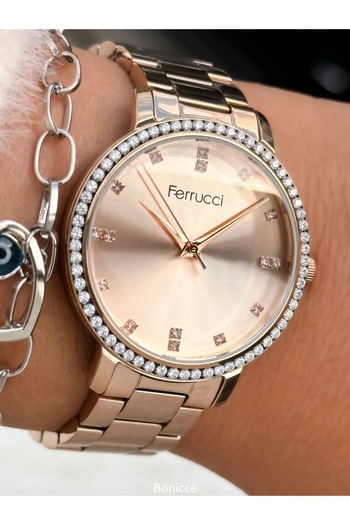 Ferrucci Rose Renk Çelik Kordon Su Geçirmez Garantili Kol Saati+bileklik