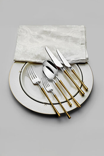 Nehir Marbella Gold Satin 12-Person 84-Piece Cutlery Set