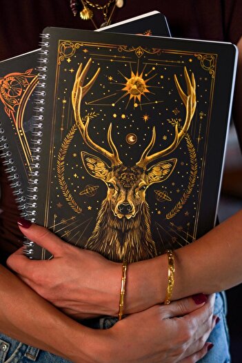 DİVAL A4 Spiral Cardboard Cover Set of 2 Checkered Lesson Programmed Note School Notebook - Owl, Deer