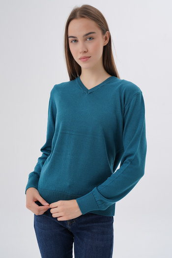 Trist Star Bluză pulover din tricot cu decolteu în V pentru femei, din bumbac organic 100% TRIST-6102