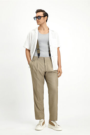 Kiğılı Regular Fit Linen Blend Pleated Classic Fabric Trousers
