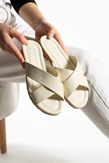Moda Devrin Γυναικείες παντόφλες Cream Cross Παντόφλες εξωτερικού χώρου και σπιτιού