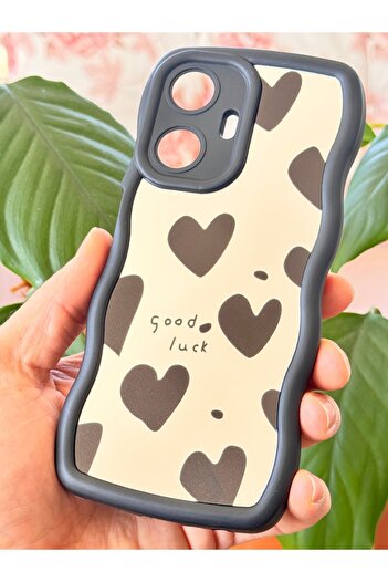 Fibaks Realme C55 Compatible Case Mirrored Heart Pattern Soft Edge Camera Protected Silicone Cover