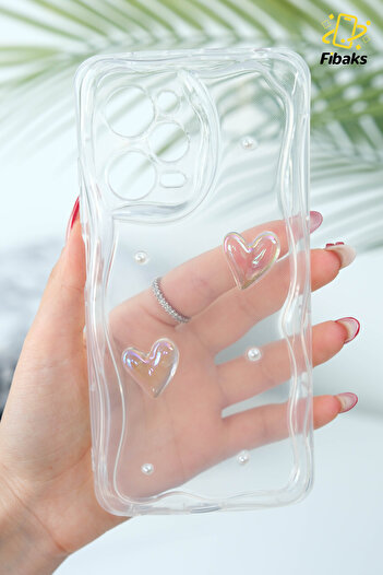 Fibaks Xiaomi Redmi Note 12 Pro 5g Case 3D Heart Pearl Design Patterned Camera Protection Silicone Cover