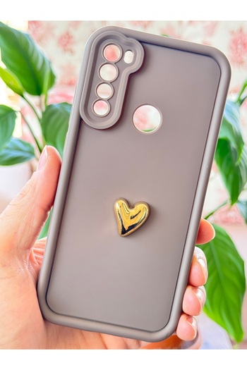 Fibaks Xiaomi Redmi Note 8 Case 3D Heart Design Brown Patterned Soft Camera Protection Silicone Cover
