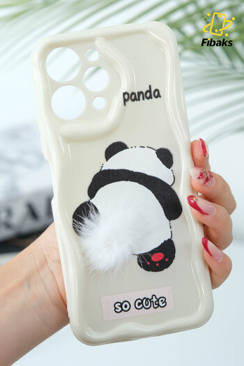 Fibaks Redmi 12 4g Compatible Case Designed Patterned Camera Protection Panda White Tassel Silicone Cover