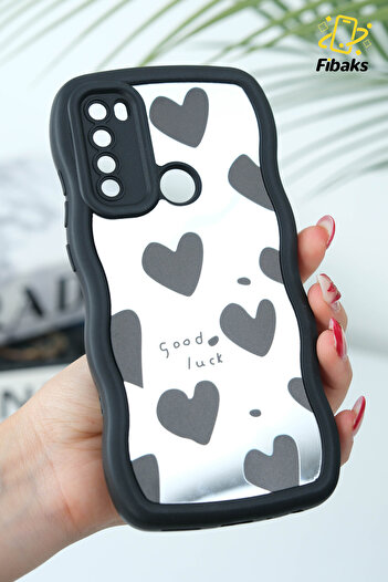Fibaks Xiaomi Redmi Note 8 Compatible Case Mirrored Heart Patterned Soft Edge Camera Protected Silicone Cover