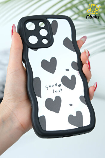 Fibaks Xiaomi Redmi 12 Case Mirrored Heart Pattern Soft Edge Camera Protected Silicone Cover