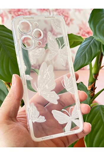 Fibaks Redmi 12 4g Compatible Case Designed Patterned Camera Protection Transparent Butterfly Flexible Soft Silicone Cap