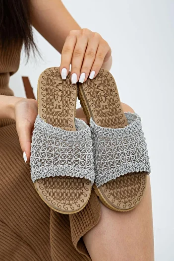 Moda Devrin Γκρι Ανοιχτό Μπροστινό Ψάθινο Πλεκτό Παντόφλες εξωτερικού χώρου και σπιτιού