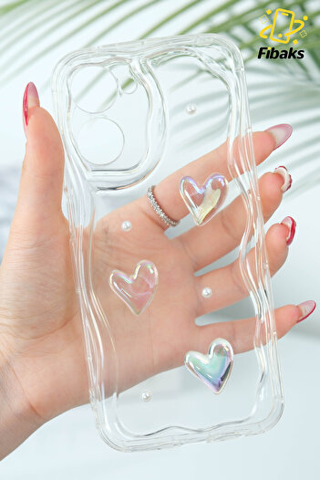 Fibaks Realme 10 4g Case 3D Heart Pearl Design Patterned Camera Protection Clear Silicone Cover