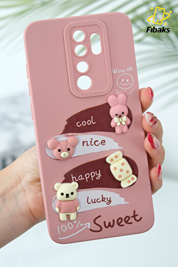 Fibaks Redmi Note 8 Pro Compatible Case Designed Patterned Camera Protection Rabbit Pink Soft Silicone Cover
