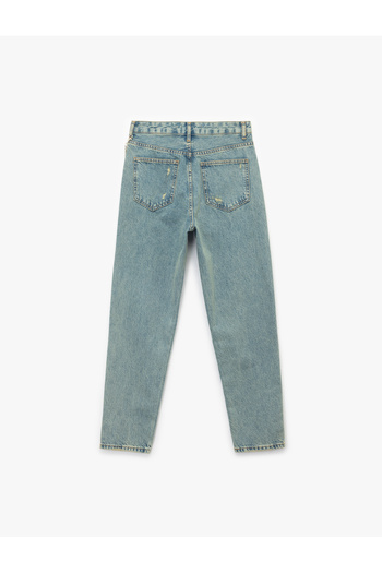 Koton Pantaloni Mom Jean cu talie înaltă, cu model confortabil, cu lanț uzat - Mom Slim Jean