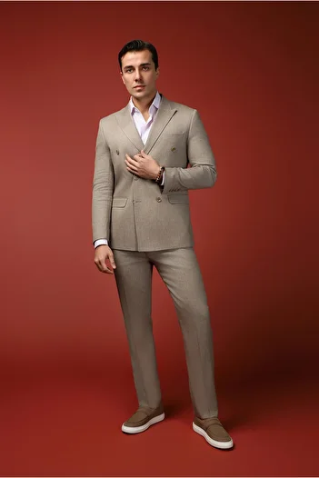 Kiğılı Slim Fit Slim Fit Linen Blended Double Breasted Suit