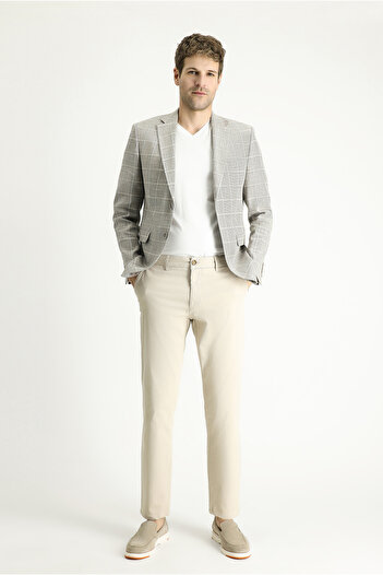 Kiğılı Classic Plaid Patterned Slim Fit Linen Jacket