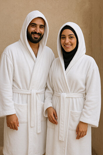MODEL HOME TEKSTİL White Color Mega Oversized Unisex 100% Cotton Hooded Luxury Bathrobe (Size 5Xl-6Xl-7Xl)
