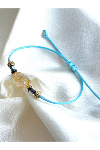 ayrestyle Raw Citrine Stone Women's Macrame Drawstring Adjustable – Red Purple Turquoise Money Abundance Blessing Bracelet