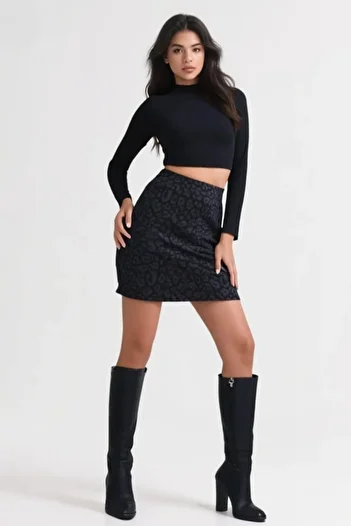mrmpro Fustă Mini Femei Gri Închis Model Mini Fustă Bumbac Țesătură Model